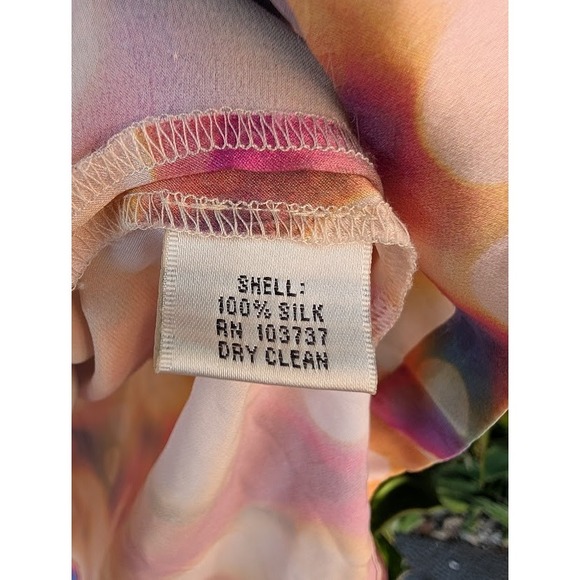 100% silk dress abstract watercolor jewel tones ali ra cutout sleeves twee - Picture 3 of 12